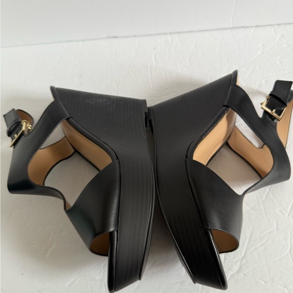 NWOT Black Wedge Heel Platform Sandals with Ankle Straps Size 9.5 - Picture 10 of 13